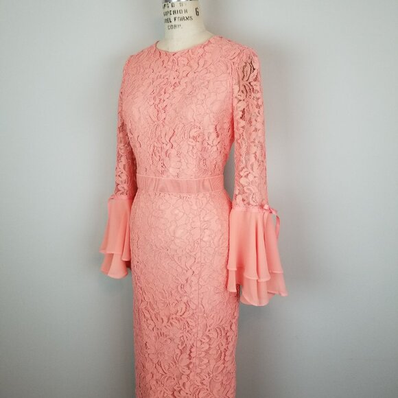 Gorgeous Peach Corded Lace Wiggle Cocktail Dress by Eva Mendes Women's Size 4 - Picture 4 of 10
